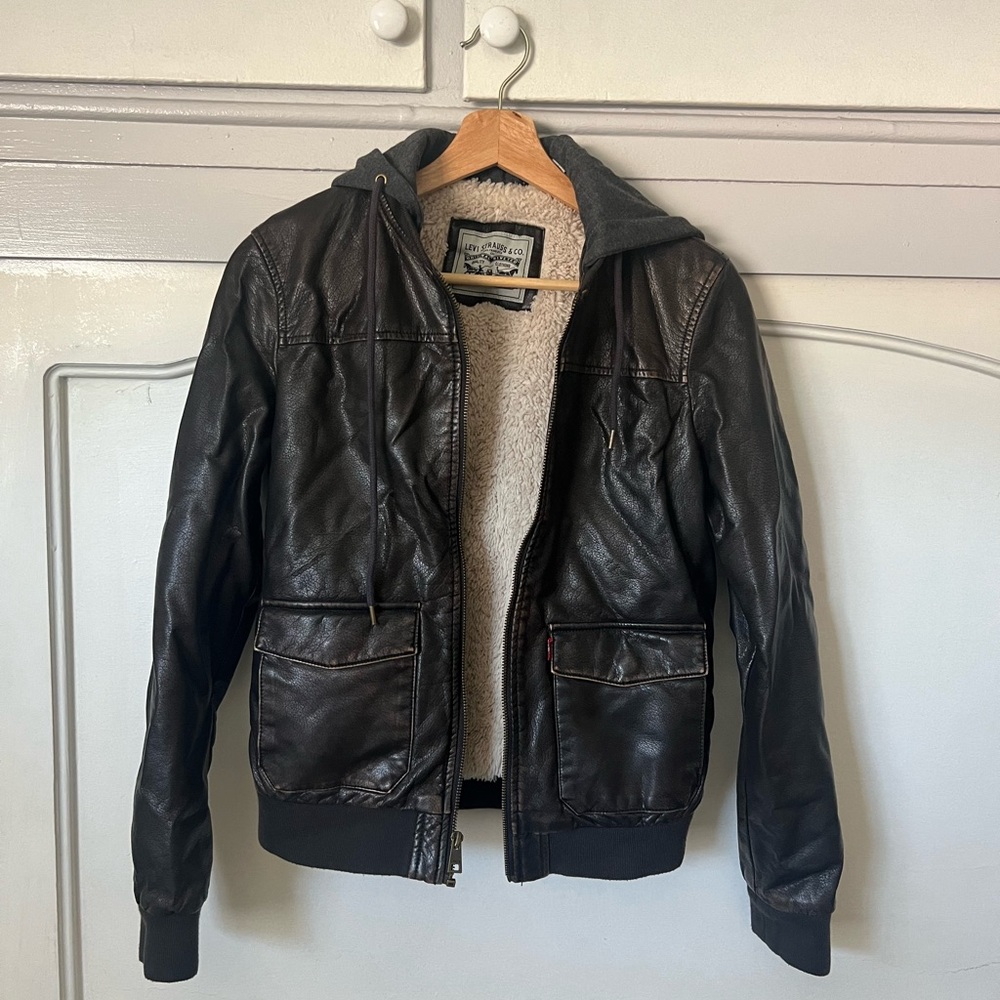Levi’s Sherpa Lined Faux Leather Hooded Jacket